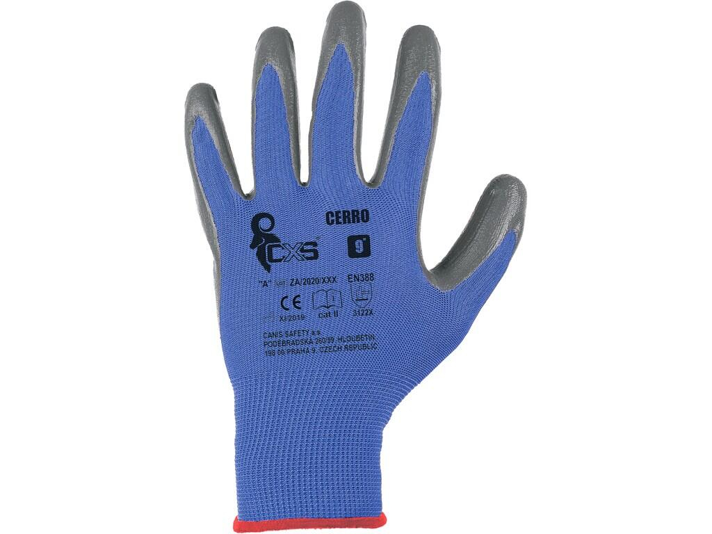 CXS Povrstvené rukavice CERRO, modro-šedé, vel.11